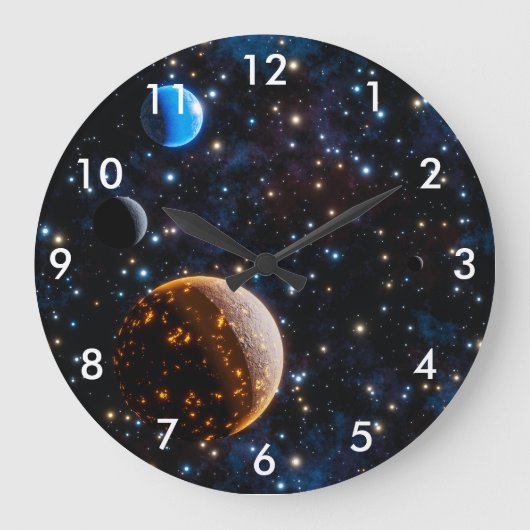 Galaxie mit Sternen und Planeten Große Wanduhr (Vorderseite)