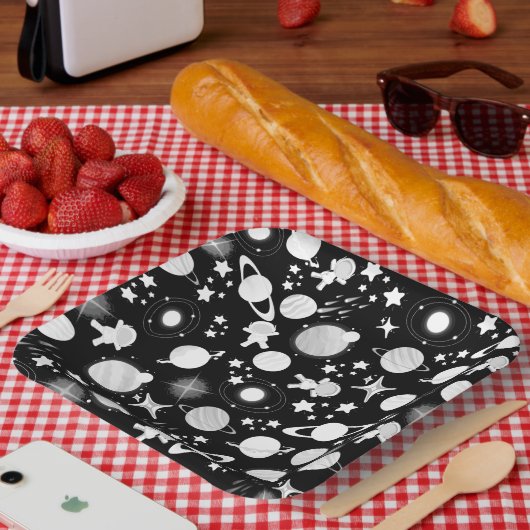 Galaxie-Mond und Sternmuster Pappteller (Picknick)