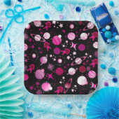 Galaxie-Mond und Sternmuster Pappteller (Party)