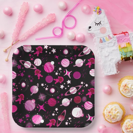 Galaxie-Mond und Sternmuster Pappteller (Party)