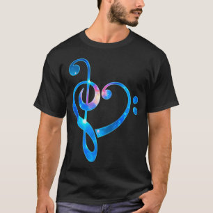 Galaxie Musik Herz Violinschlüssel Bass T-Shirt