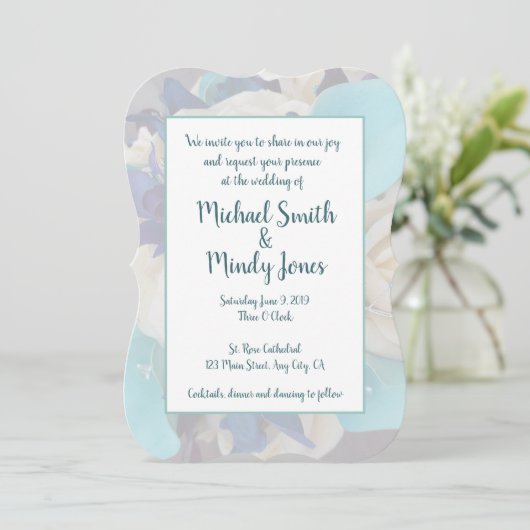 Galaxie-Orchideenelfenbein-Rose und aquamarine Hoc Einladung (Stehend Vorderseite)