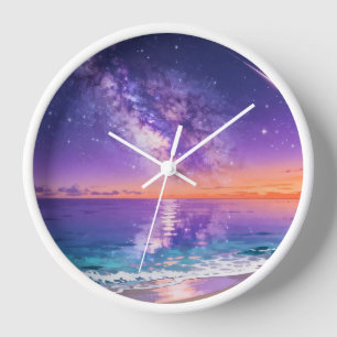 Galaxie-Ozean-Sonnenuntergangs-Wanduhr Uhr