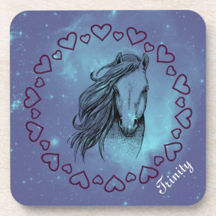 Galaxie-Pferd & Herzen mit optionalem Namen   Getränkeuntersetzer
