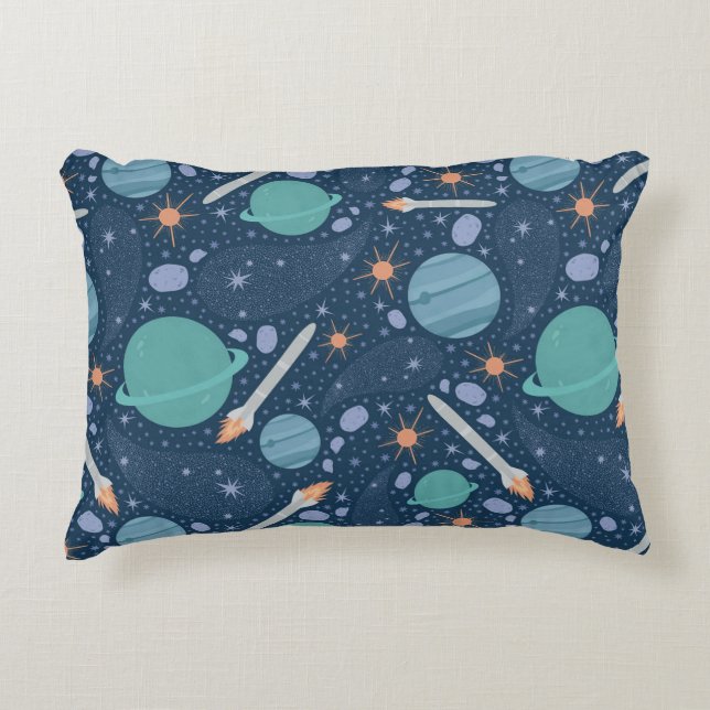 Galaxie Planeten und Raketen Dekokissen (Vorderseite)