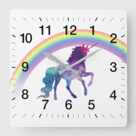 Galaxie-RaumWatercolorUnicorn und hübscher Quadratische Wanduhr