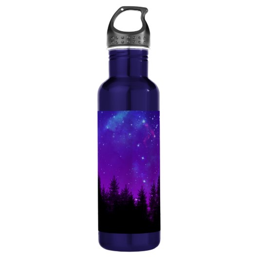 Galaxie über dem Wald bei Nacht Edelstahlflasche (Vorderseite)