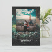 Galaxie und geometrischer Mond Save the Date (Stehend Vorderseite)