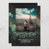 Galaxie und geometrischer Mond Save the Date (Vorne/Hinten)