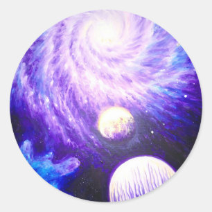 Galaxie und Planeten Runder Aufkleber