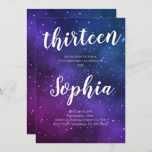 Galaxie-Universum-lila Einladung (Vorne/Hinten)