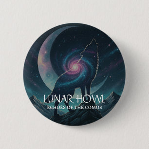 Galaxie-Wolf-Silhouette mit mystischem Nebel-Mond Button