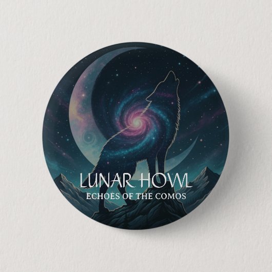 Galaxie-Wolf-Silhouette mit mystischem Nebel-Mond Button (Vorderseite)