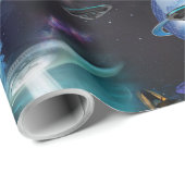 Galaxiebesucher im Weltraum Geschenkpapier (Rolleneckpunkt)