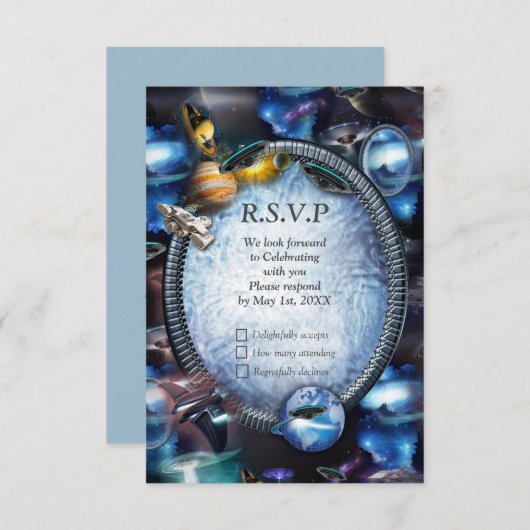 Galaxiebesucher im Weltraum RSVP Karte (Vorne/Hinten)