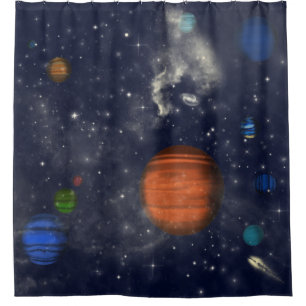 Galaxien mit Sternen und Planeten im Weltraum Duschvorhang