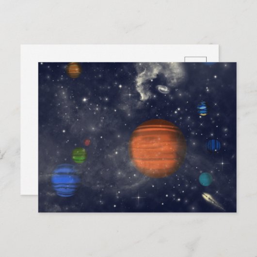 Galaxien mit Sternen und Planeten im Weltraum Postkarte (Vorne/Hinten)