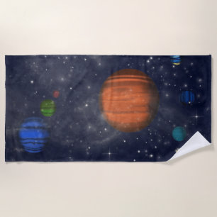 Galaxien mit Sternen und Planeten im Weltraum Strandtuch