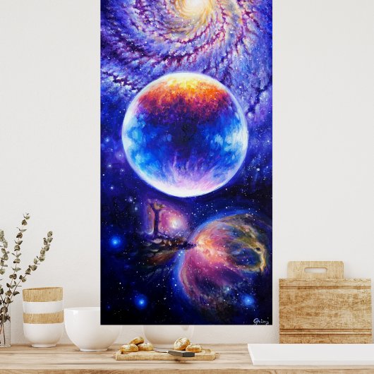 Galaxischer Planet und Nebel Poster (Küche)