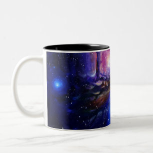 Galaxischer Planet und Nebel Zweifarbige Tasse
