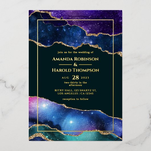 Galaxy-Achat-Hochzeitsfolien-Einladung Folieneinladung (Vorderseite)