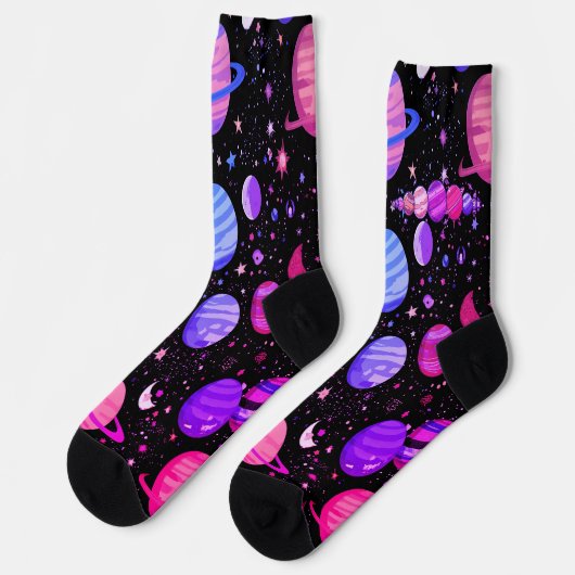 Galaxy Adventure Socks - Fun Astronaut & Outer Wel Socken (Linkes Detail)