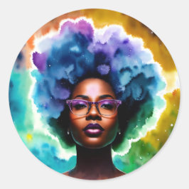 Galaxy Afro Black Frauen in Brille Runder Aufkleber