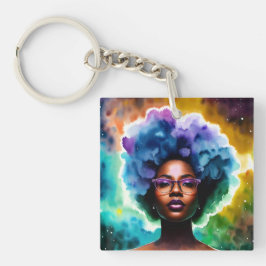 Galaxy Afro Black Frauen in Brille Schlüsselanhänger