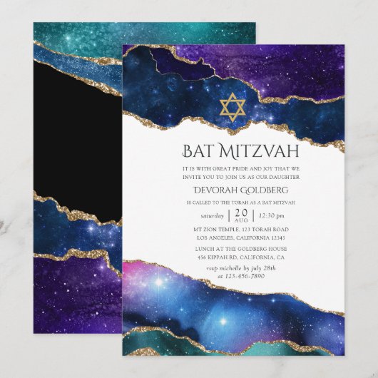 Galaxy Agate Bat Mitzvah Einladung (Vorne/Hinten)