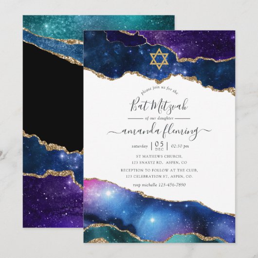 Galaxy Agate Bat Mitzvah Einladung (Vorne/Hinten)