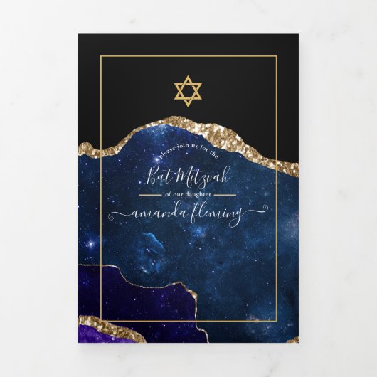 Galaxy Agate Bat Mitzvah Foto Dreifach Gefaltete Karte (Cover)