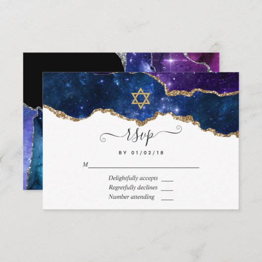 Galaxy Agate Bat Mitzvah RSVP-Karte RSVP Karte (Vorne/Hinten)