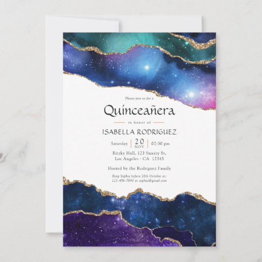 Galaxy Agate Quinceañera Einladung (Vorderseite)