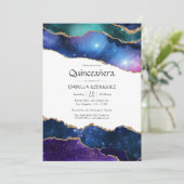 Galaxy Agate Quinceañera Einladung (Stehend Vorderseite)