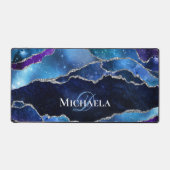 Galaxy Agate Silver Glitzer Weltraummonogramm Schreibtischunterlage (Vorderseite)