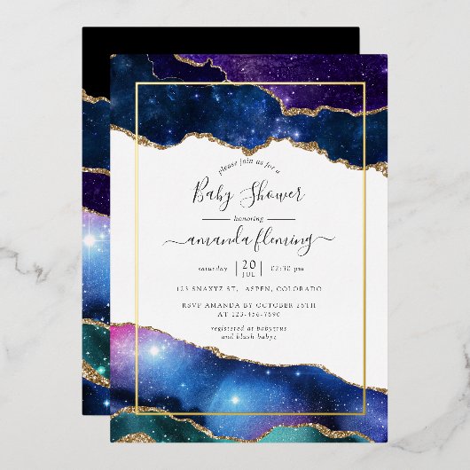 Galaxy Agate Stone Kinderdusche Einladung (Vorderseite/Rückseite)