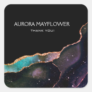 Galaxy Agate Vielen Dank Elegante Moderne Aquamari Quadratischer Aufkleber