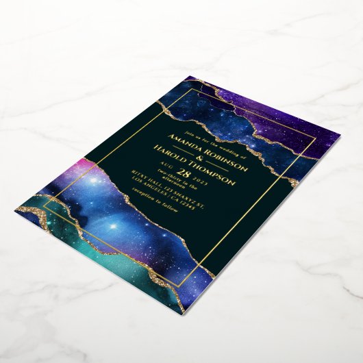 Galaxy Agate Wedding Foil Einladung (Gedreht)