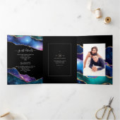 Galaxy Agate Wedding Foto Tri-Fold Einladung (Innenseite)