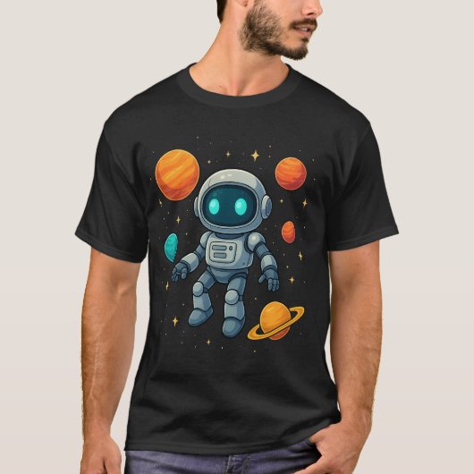 Galaxy AI Robot Explorer! Futuristische Raumfahrtt T-Shirt (Vorderseite)