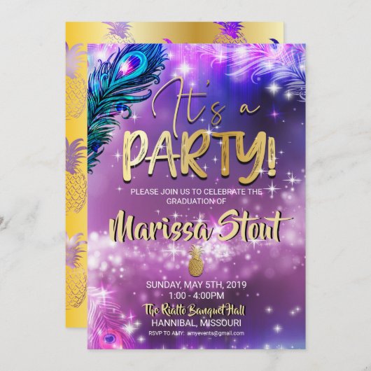 Galaxy Ananas Graduation Party - Einladung (Vorne/Hinten)