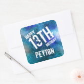 Galaxy Aqua Blue Wasserfarbe Personalisiert Geburt Quadratischer Aufkleber (Umschlag)