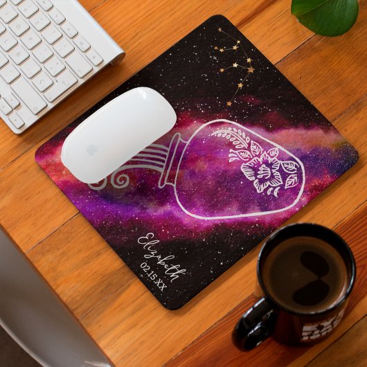 Galaxy Aquarius Personalisierter Name Zodiac Zeich Mousepad