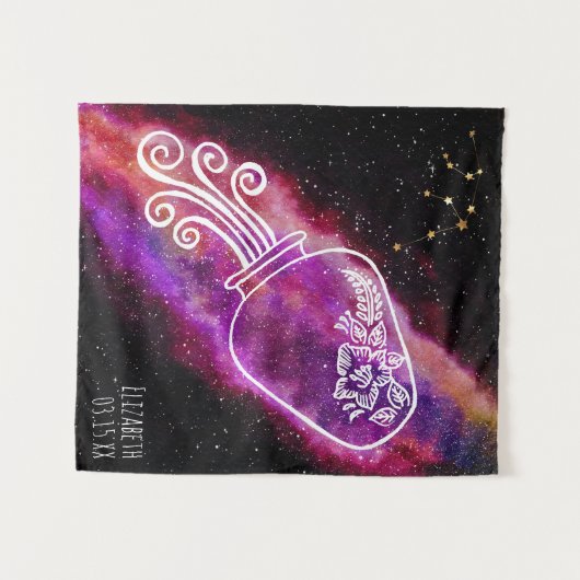 Galaxy Aquarius Personalisierter Name Zodiac Zeich Wandteppich (Vorderseite (Horizontal))