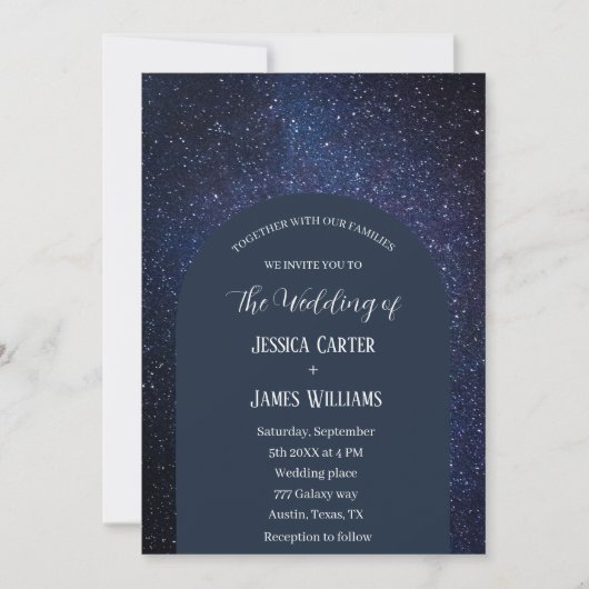 Galaxy Arch Navy Celestis Starry Night Wedding Einladung (Vorderseite)