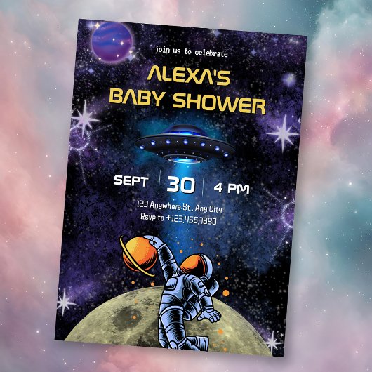 Galaxy Astronaut moon baby shower Einladung