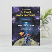 Galaxy Astronaut moon baby shower Einladung (Stehend Vorderseite)