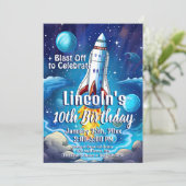 Galaxy Astronaut Space Shuttle Rocketship Geburtst Einladung (Stehend Vorderseite)