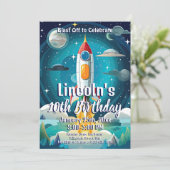 Galaxy Astronaut Space Shuttle Rocketship Geburtst Einladung (Stehend Vorderseite)
