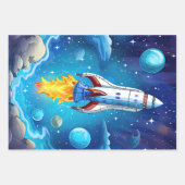 Galaxy Astronaut Space Shuttle Rocketship Geburtst Geschenkpapier Set (Vorderseite 2)